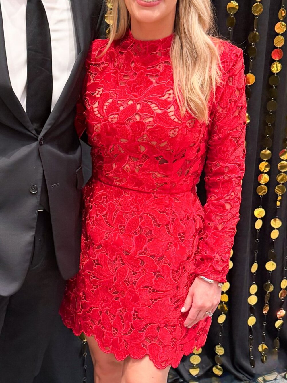 NADINE MERABI Red Floral Lace Long-Sleeve Mini Dress - Picture 6 of 6